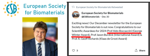 Towards entry "Prof. Aldo R. Boccaccini wins George Winter Award 2024 of the European Society for Biomaterials"